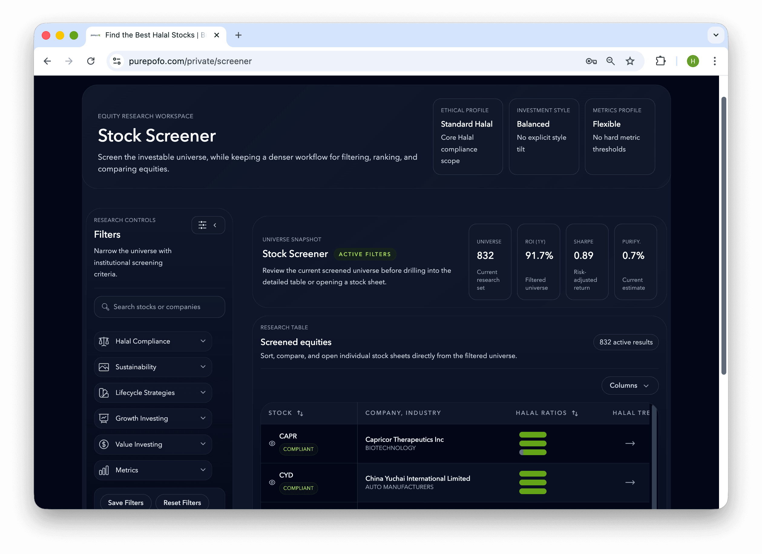 purepofo Stock Screener screenshot
